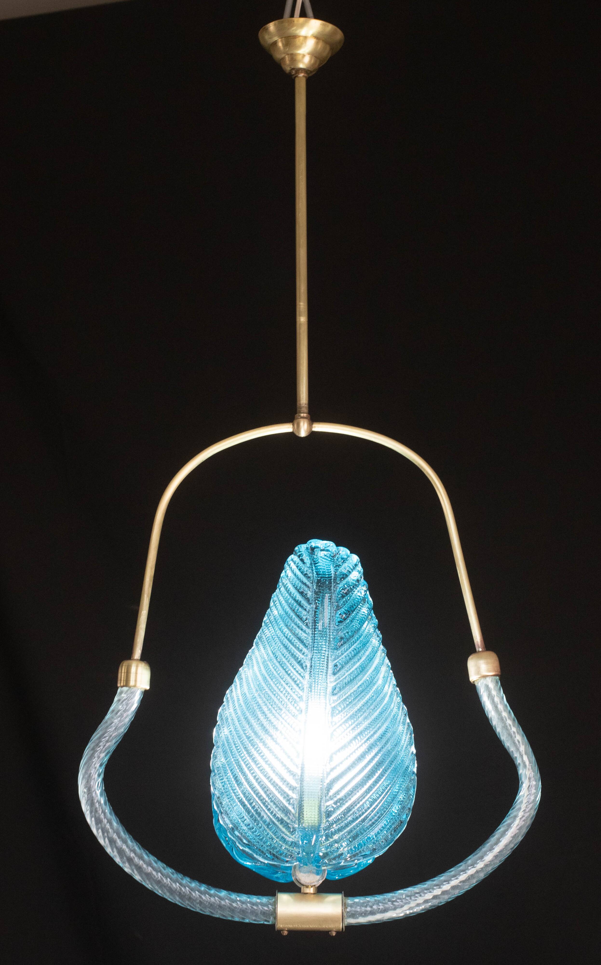 Lovely Blue Art Decò Barovier e Toso Pendant Light, 1930s