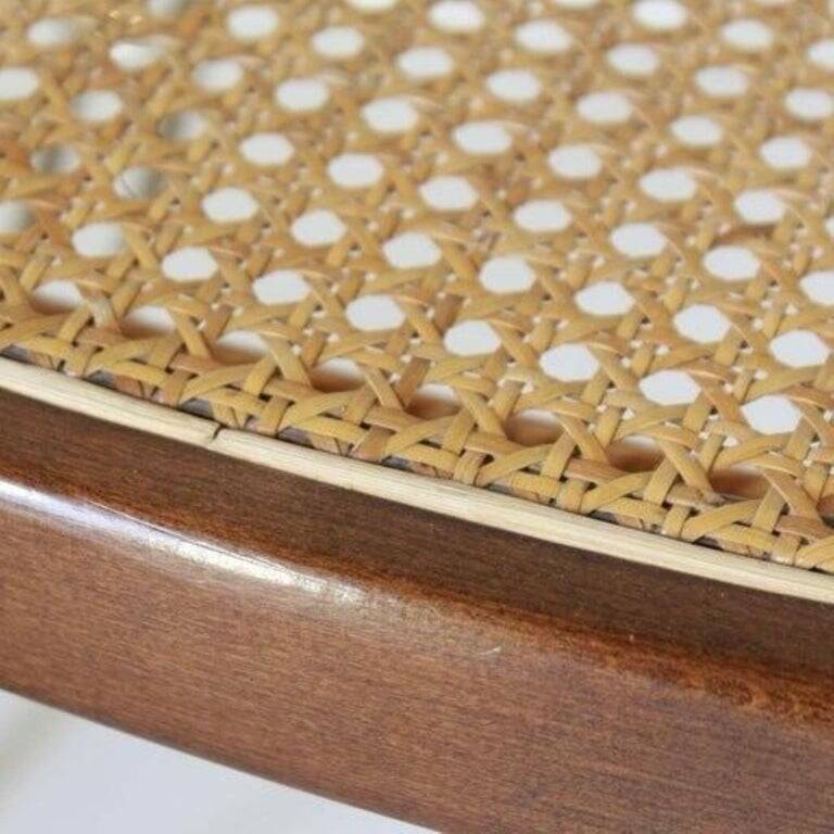 1970s Thonet-Style Rocking Chair, Brass & Wicker