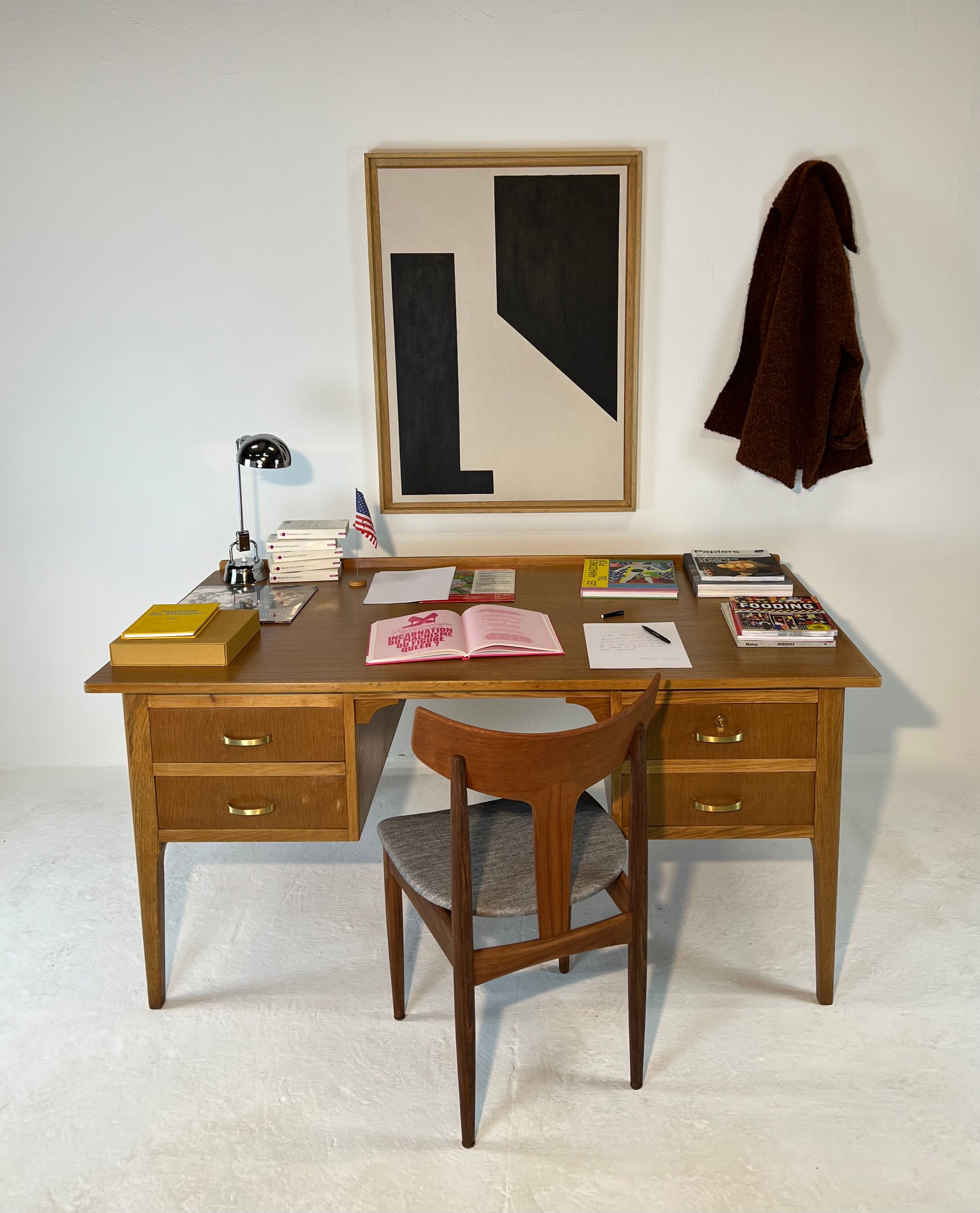 Two-sided oak desk, 50s
