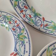 3 plates Churchill England mosaic and floral design