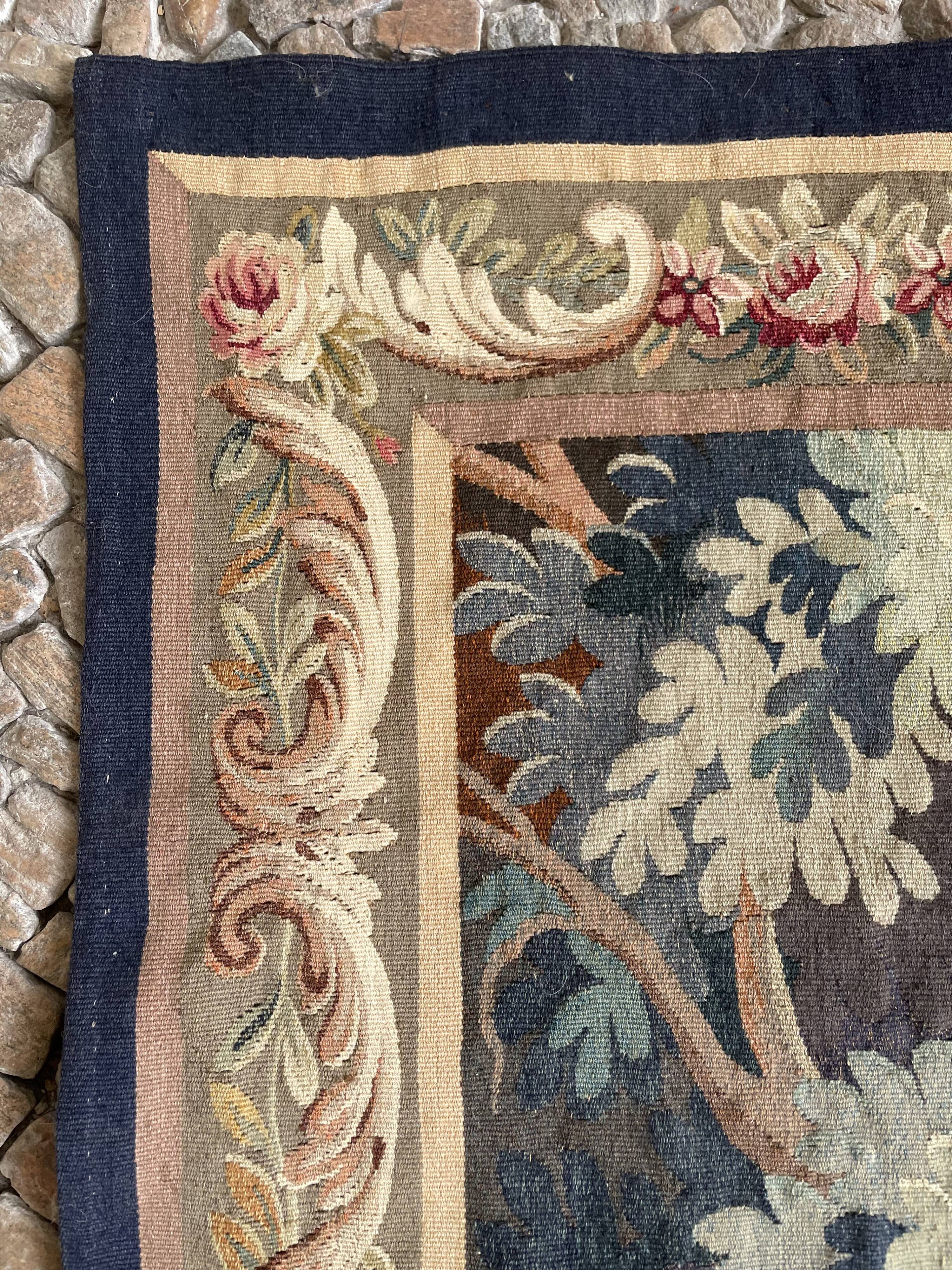 Aubusson tapestry late 19th century, landscape-greenery-castle, wool and silk