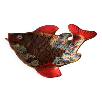 Large Multicolored Fish Dish Vallauris Ceramic