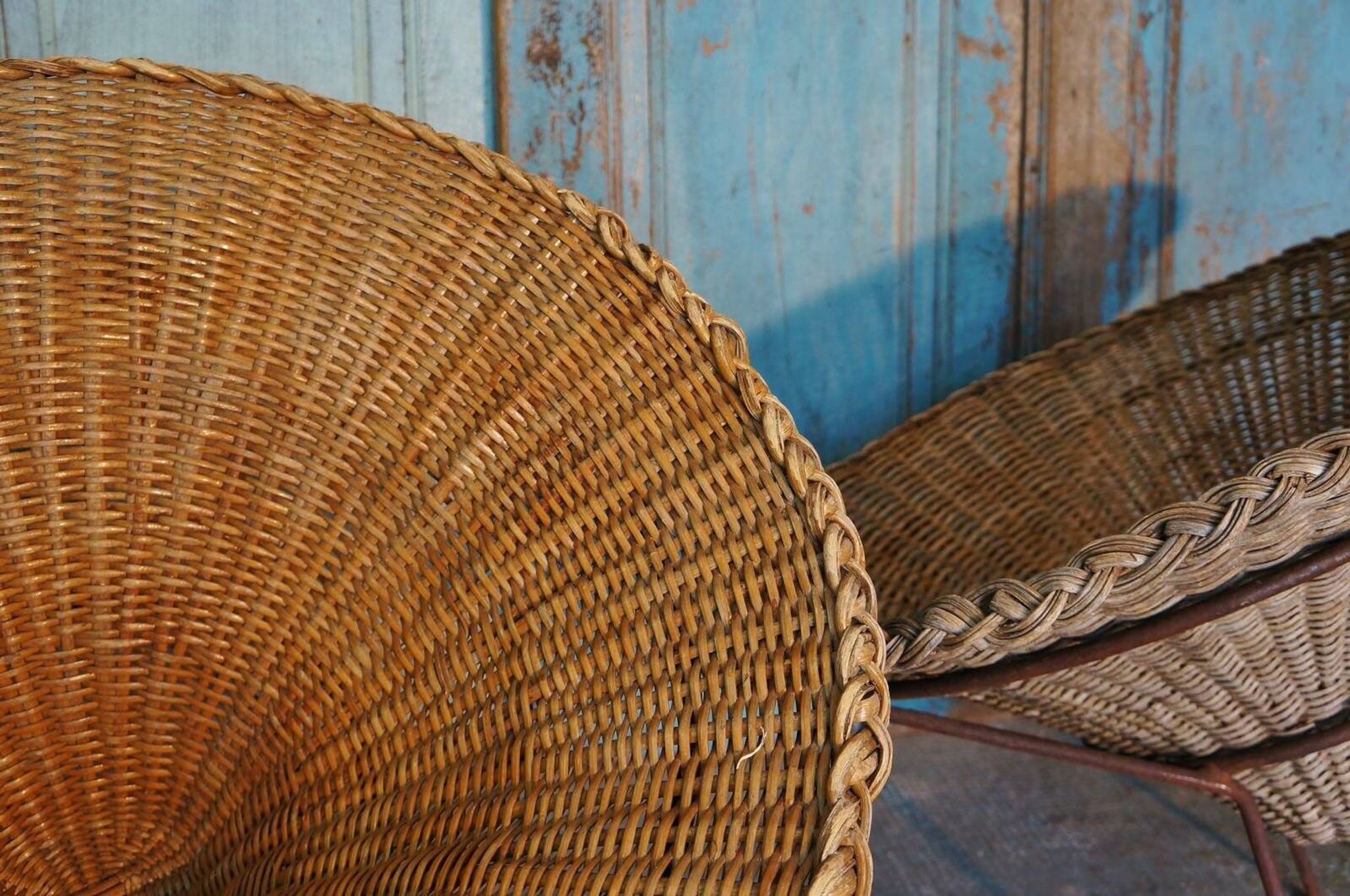 Mid-Century Italian Sunflower Wicker Chairs, Set of 2