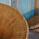 Mid-Century Italian Sunflower Wicker Chairs, Set of 2