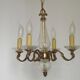 Mid-Century Bronze & Cut Glass 4-Light Chandelier with Fleur-de-Lys Detail