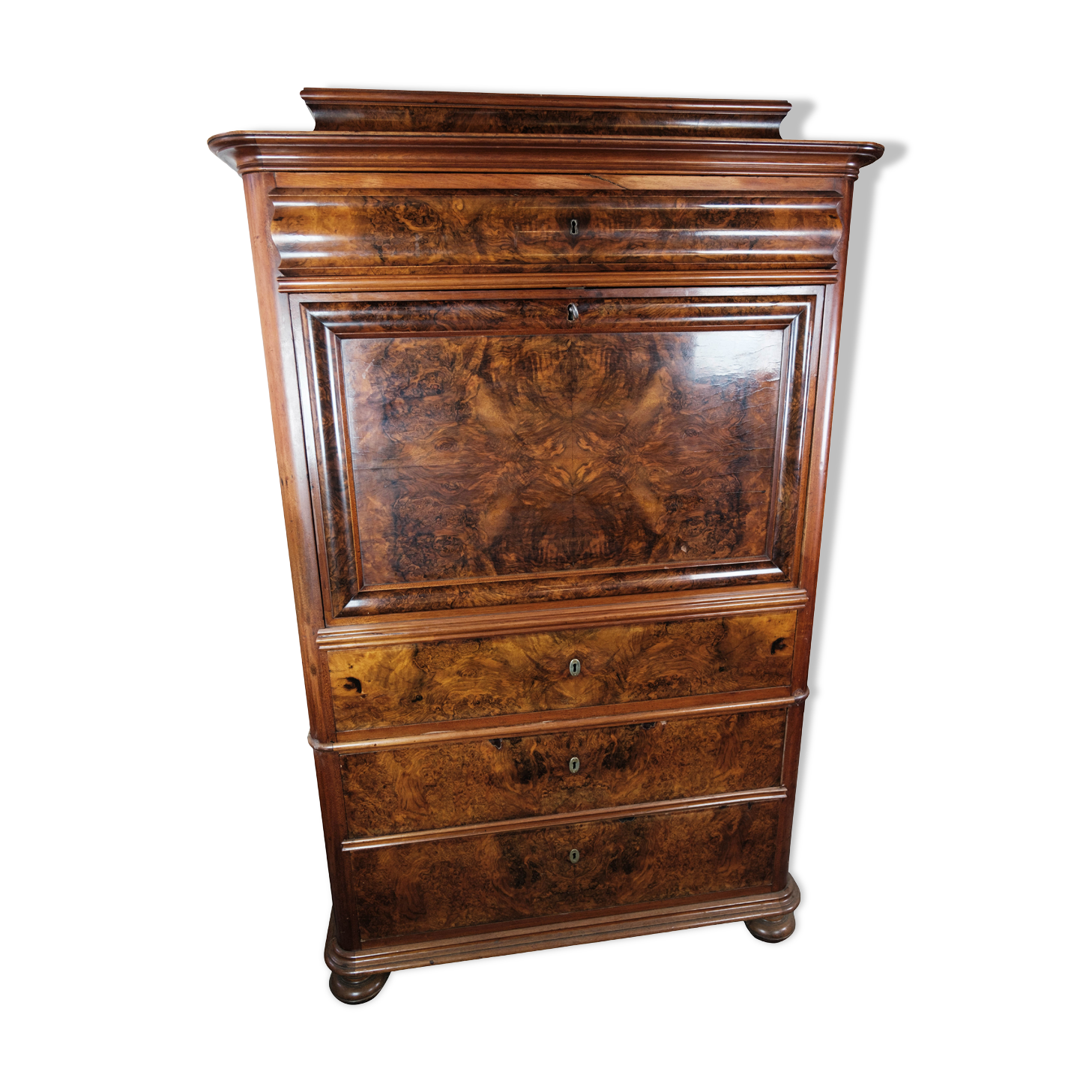 Bureau of polished walnut and mahogany, 1850s
