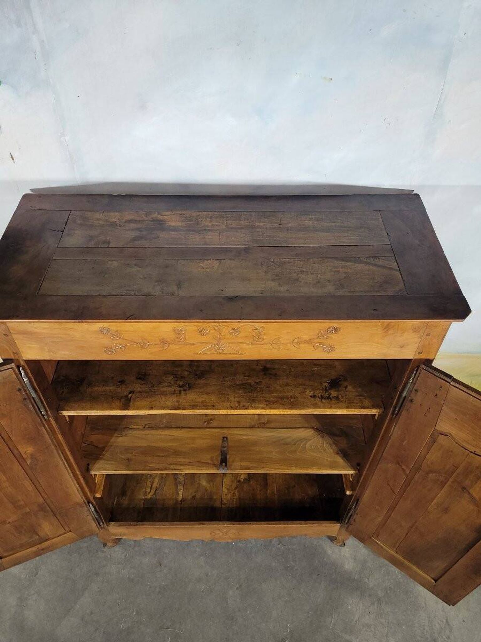 Small Louis XV bedside cabinet in solid cherry wood.