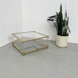 Table basse lucite, laiton et verre années 70