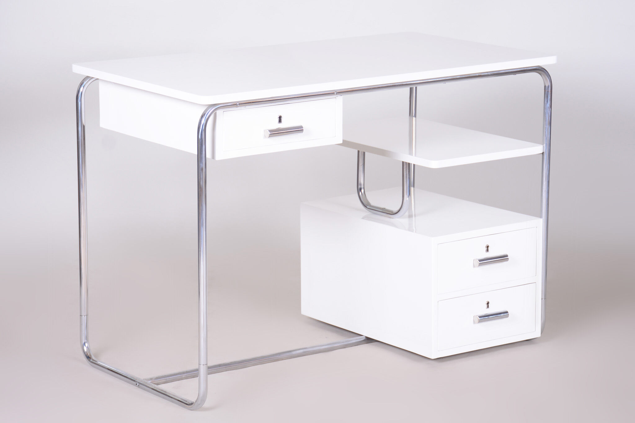 White Bauhaus writing desk made in 1930s Germany - Restored