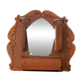 Miroir d'entrée vintage en chêne et ses brosses  - années 40 / 50