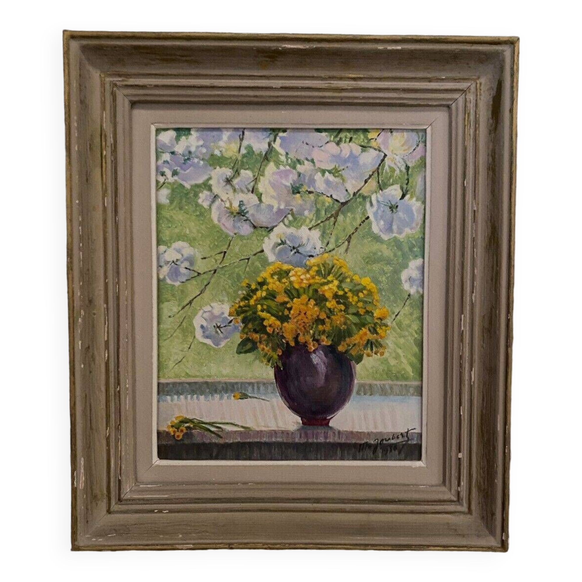 Oil on canvas still life M. Joubert 1956 bouquet of flowers
