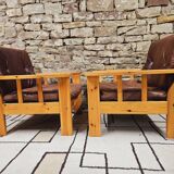 Pair of leather armchairs 1980