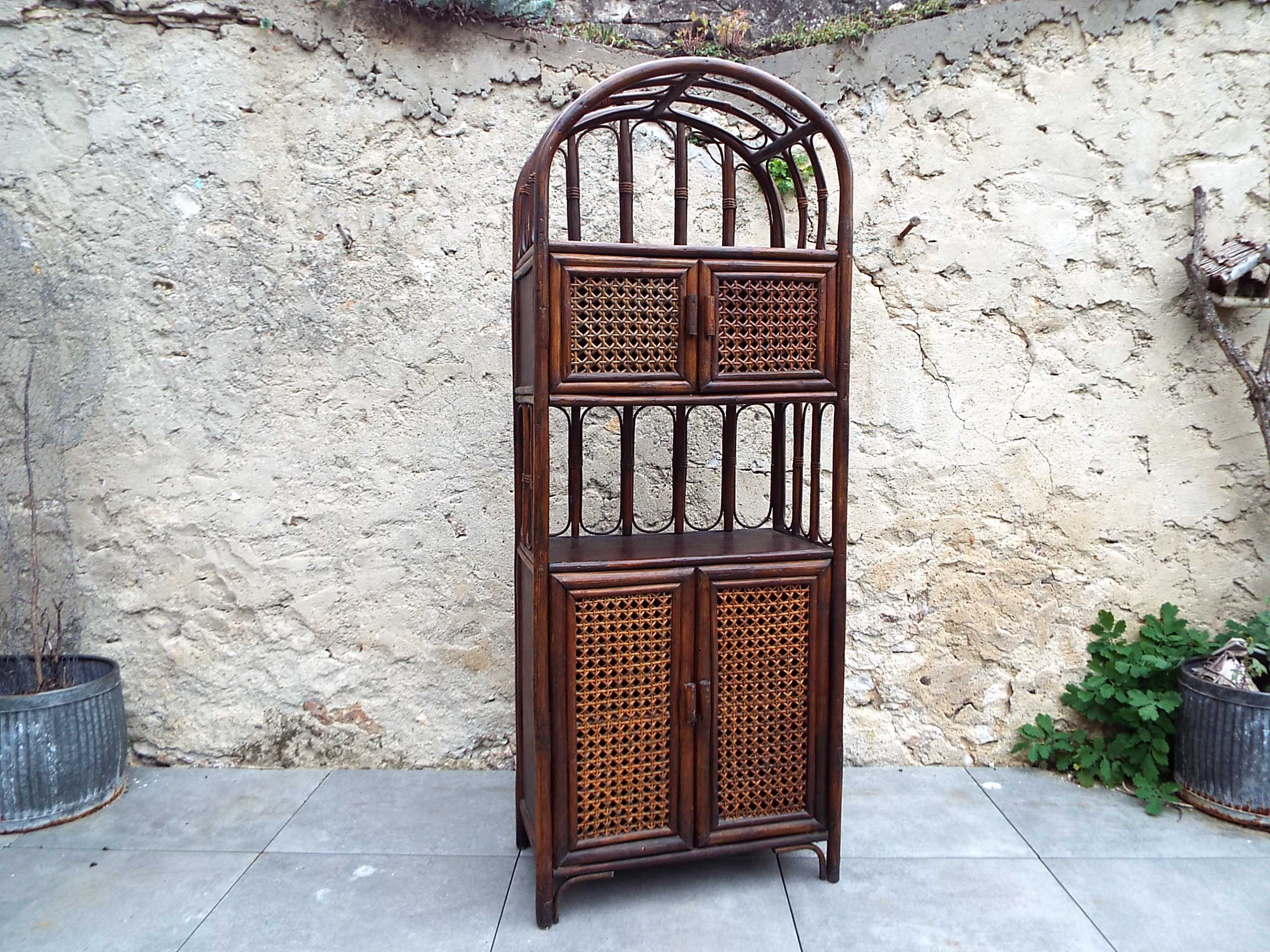 Rattan and bamboo shelf