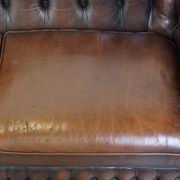 English Chesterfield 2.5 seater sofa in dark brown flamed cowhide leather