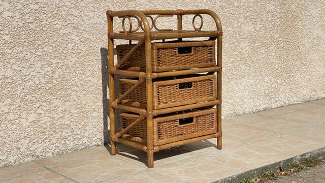 Cabinet with vintage rattan drawers
