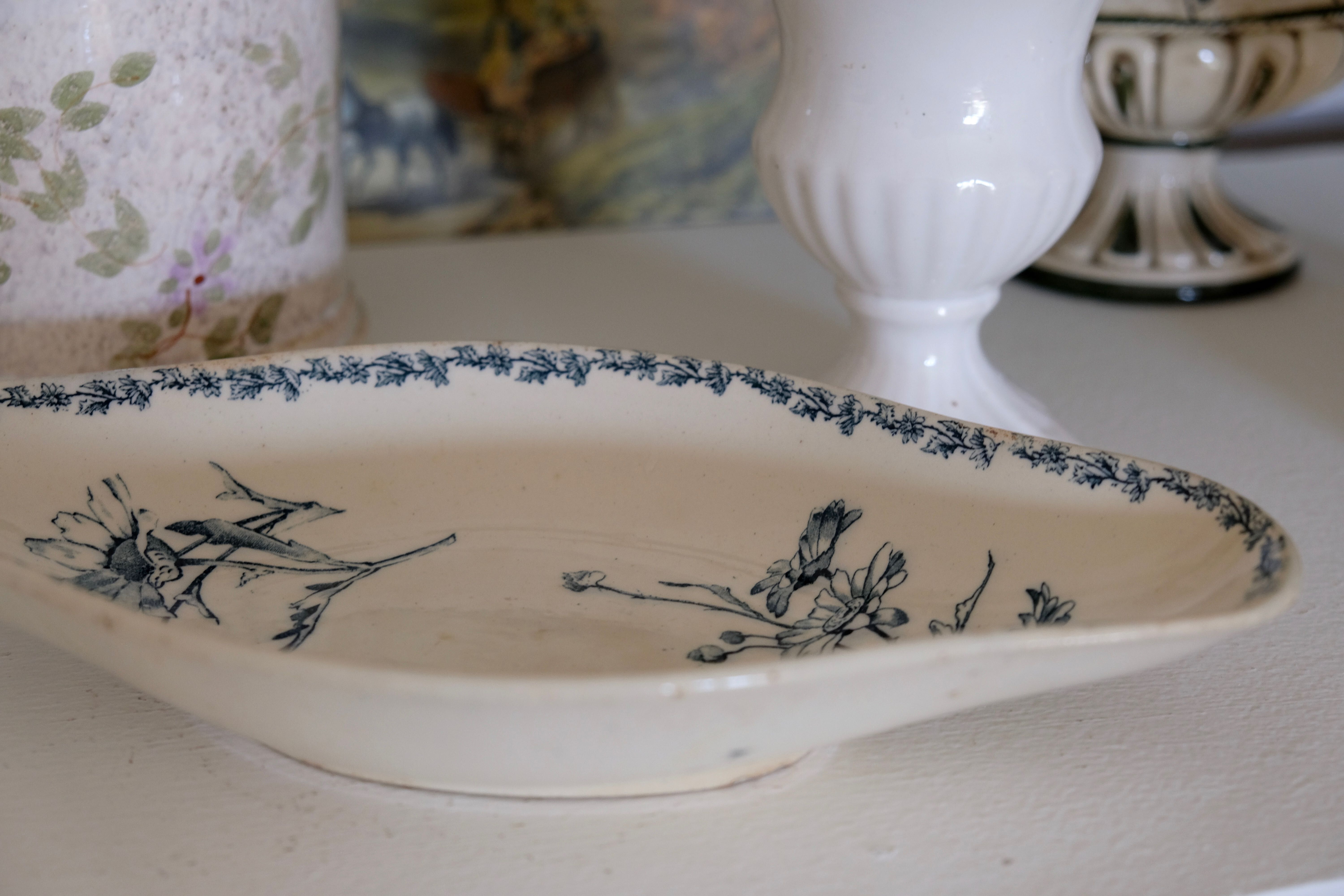 Ravier antique "Marguerite" Luneville faience XIXth