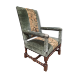 Faiteuil Louis XIII upholstered in part from the 17th century