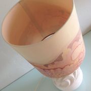 Ovoid lamp in carved stone and printed lampshade / vintage 60-70s
