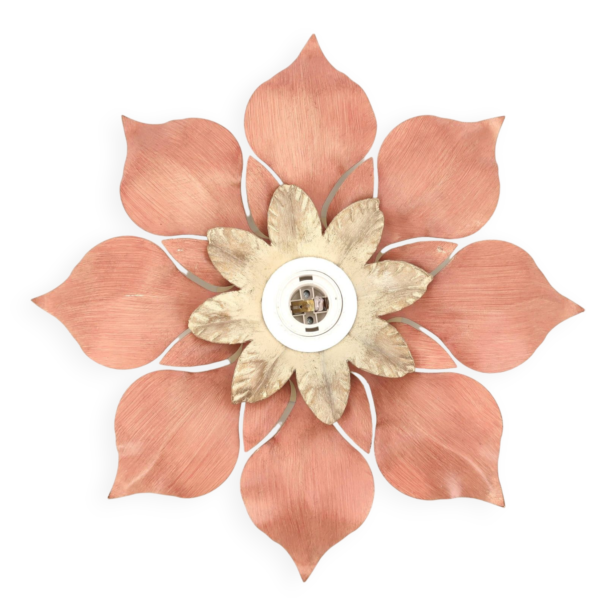 Flower wall or ceiling light in pink and beige metal, 80s