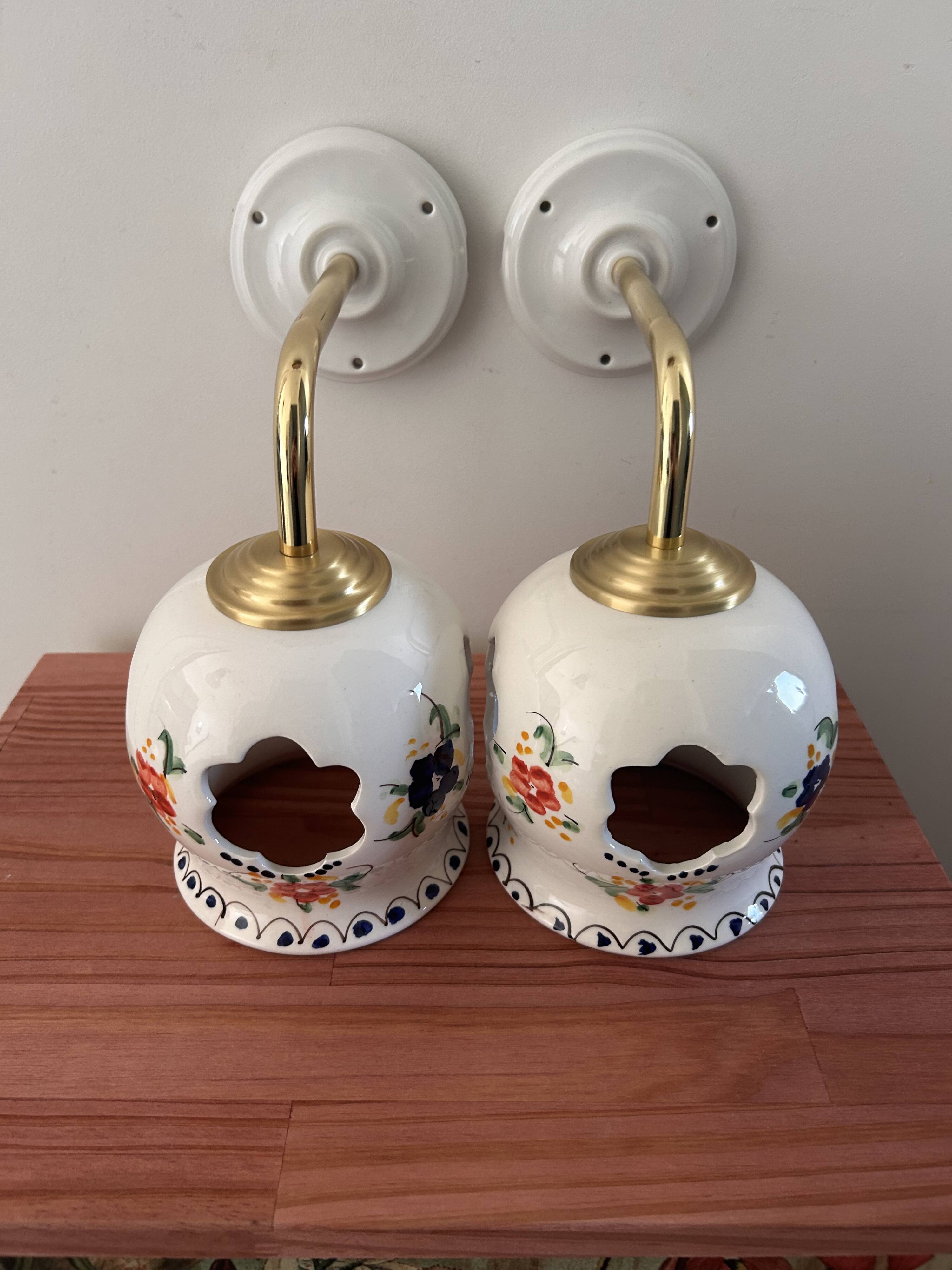 Pair of openwork ceramic wall lights