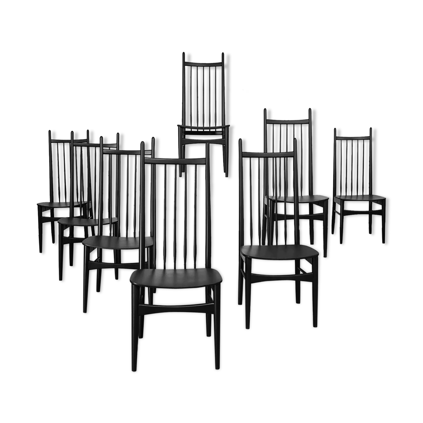 Set de 8 chaises nordiques années 60 haut dossier