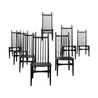 Set de 8 chaises nordiques années 60 haut dossier