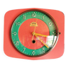 Vintage formica clock silent wall pendulum "FFR Morbier red green"