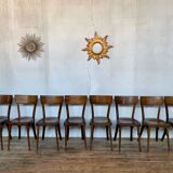 Lot de 8 anciennes chaises bistrot en bois