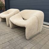 2x Artifort Groovy F598 Pierre Paulin, Pierre Frey: Chenille Igor (Sable)