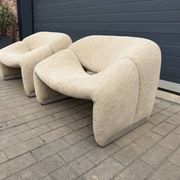2x Artifort Groovy F598 Pierre Paulin, Pierre Frey: Chenille Igor (Sable)
