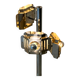 Lampadaire  en métal chromé, avec des abat-jours élaborés.