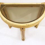 Pair of mid-century italian half-moon bamboo and smoked glass console tables