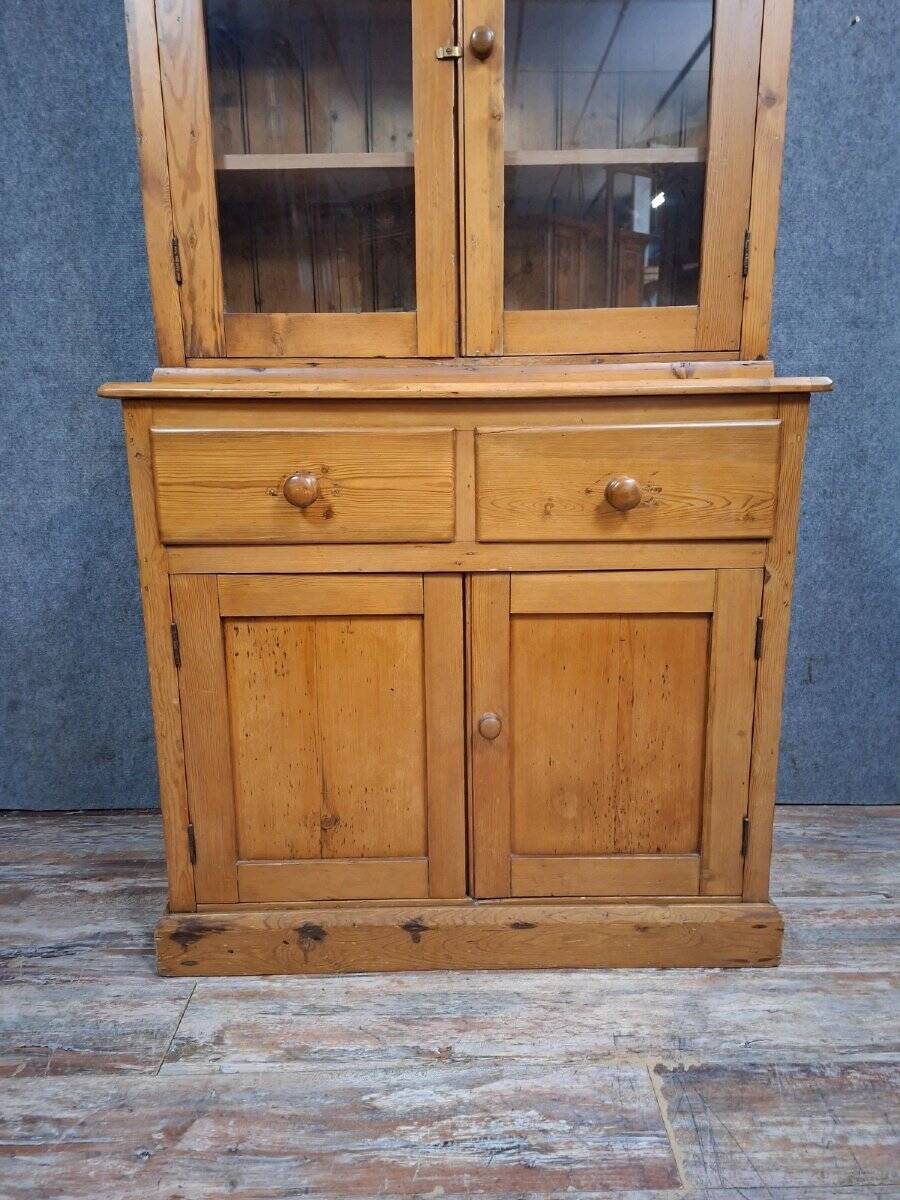 Two-body antique buffet in solid pine – glazed dresser – country style