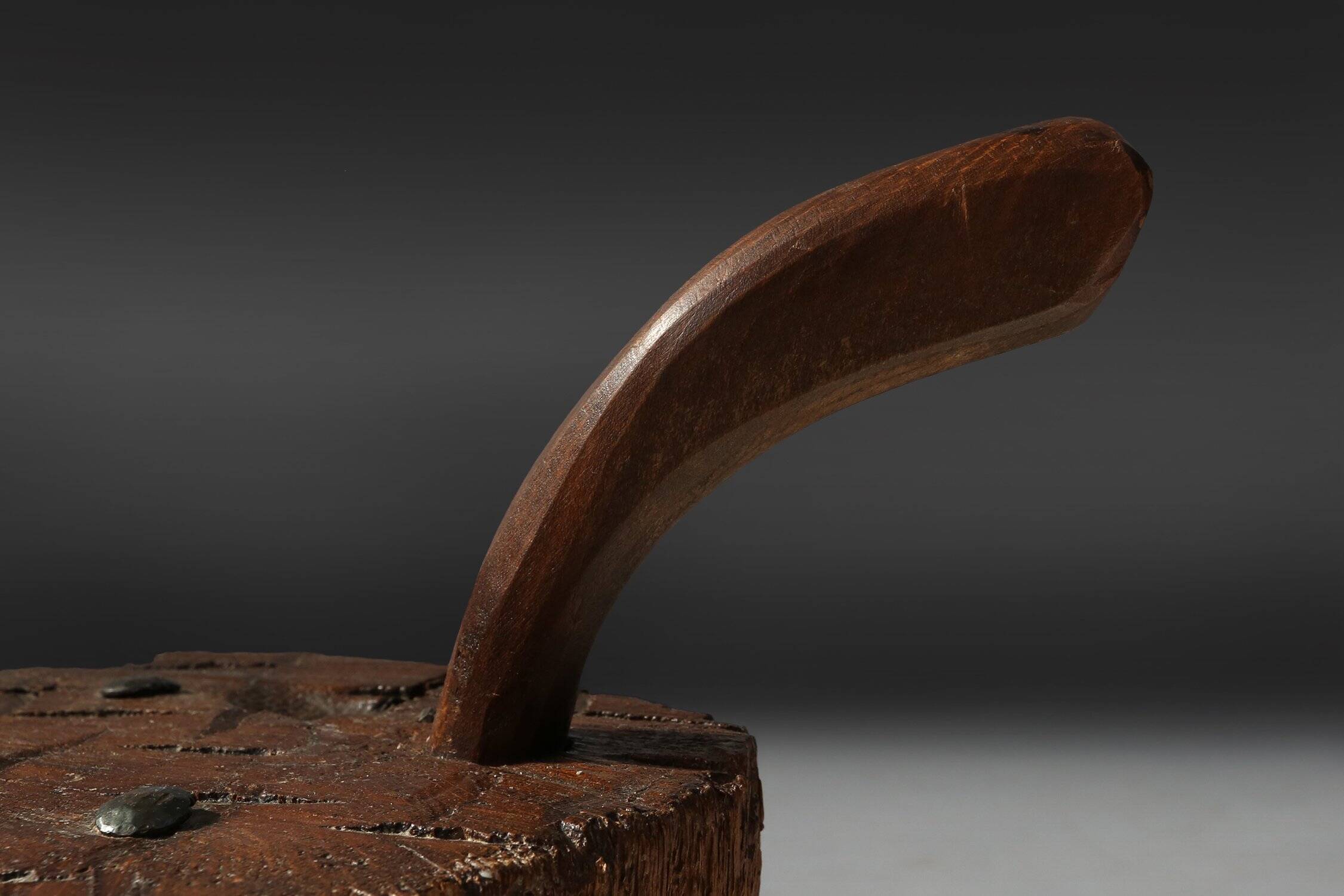 Tabouret en chêne fait main rustique, France, 19ème siècle