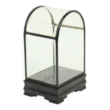 Small ancient chinese bell jar display curved glass black wooden base 21cm