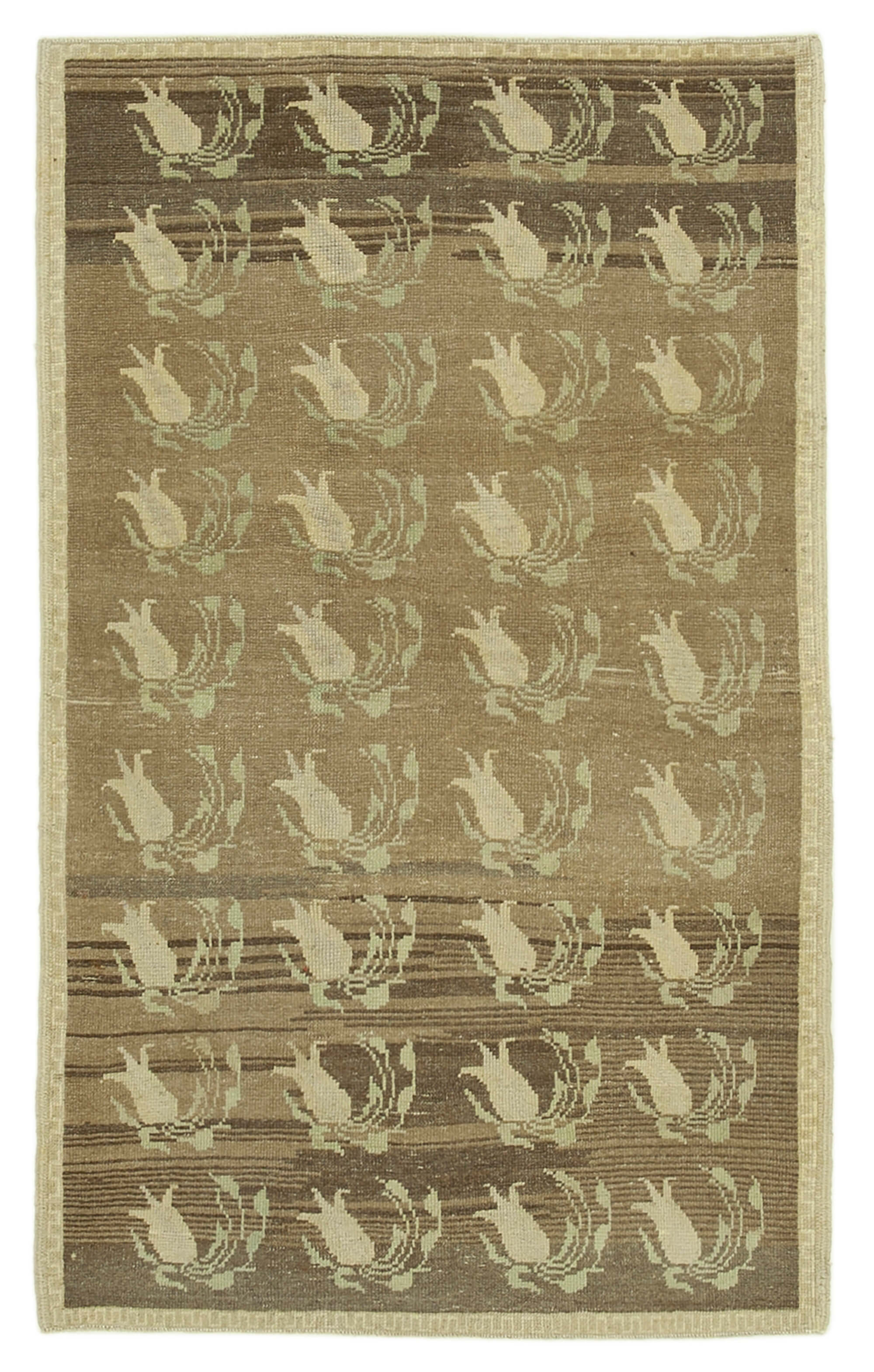 Tapis beige anatolien contemporain tissé à la main 126 cm x 210 cm années 1970