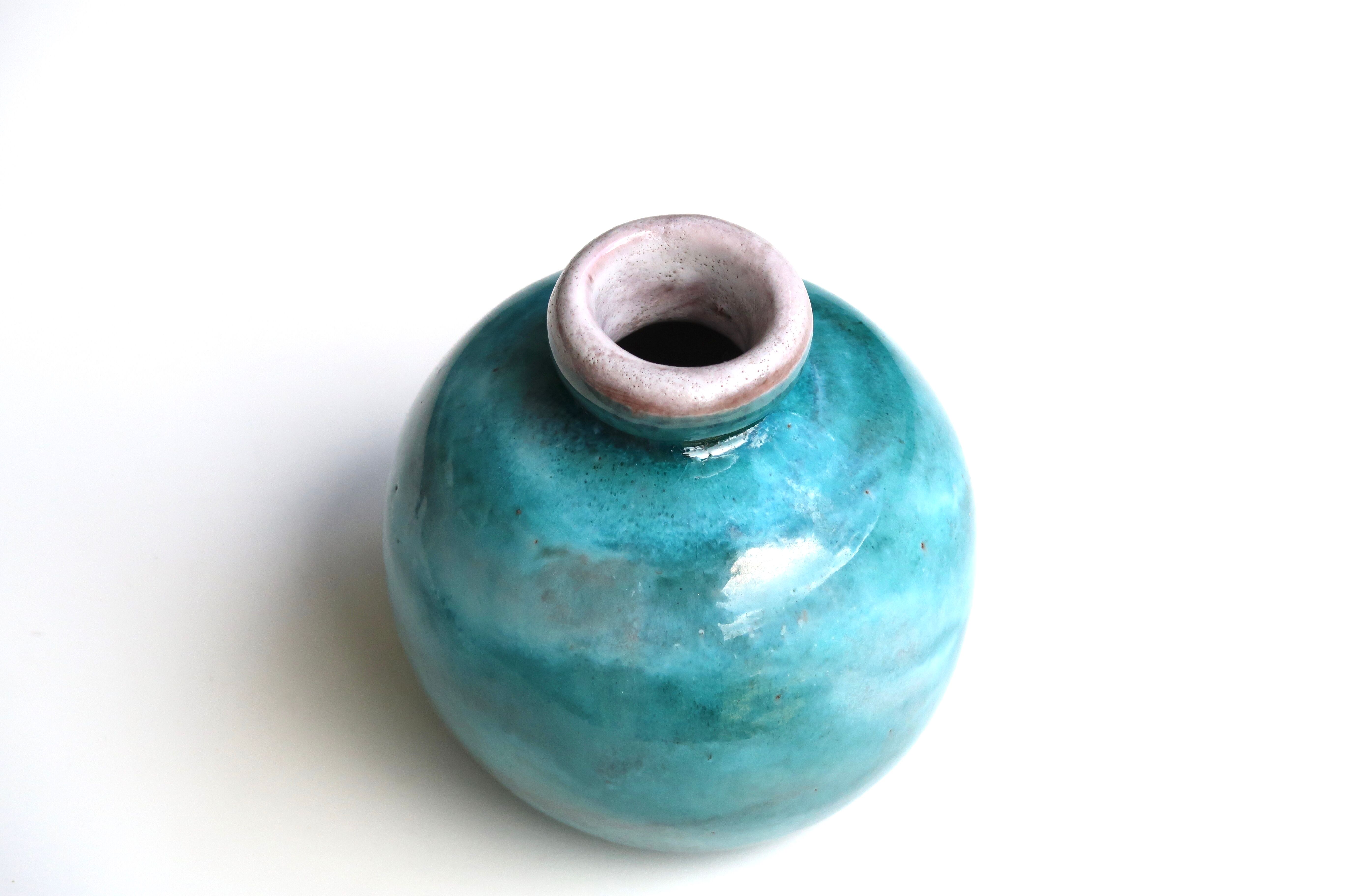 Blue ceramic vase by Jean and Robert Cloutier, 70s