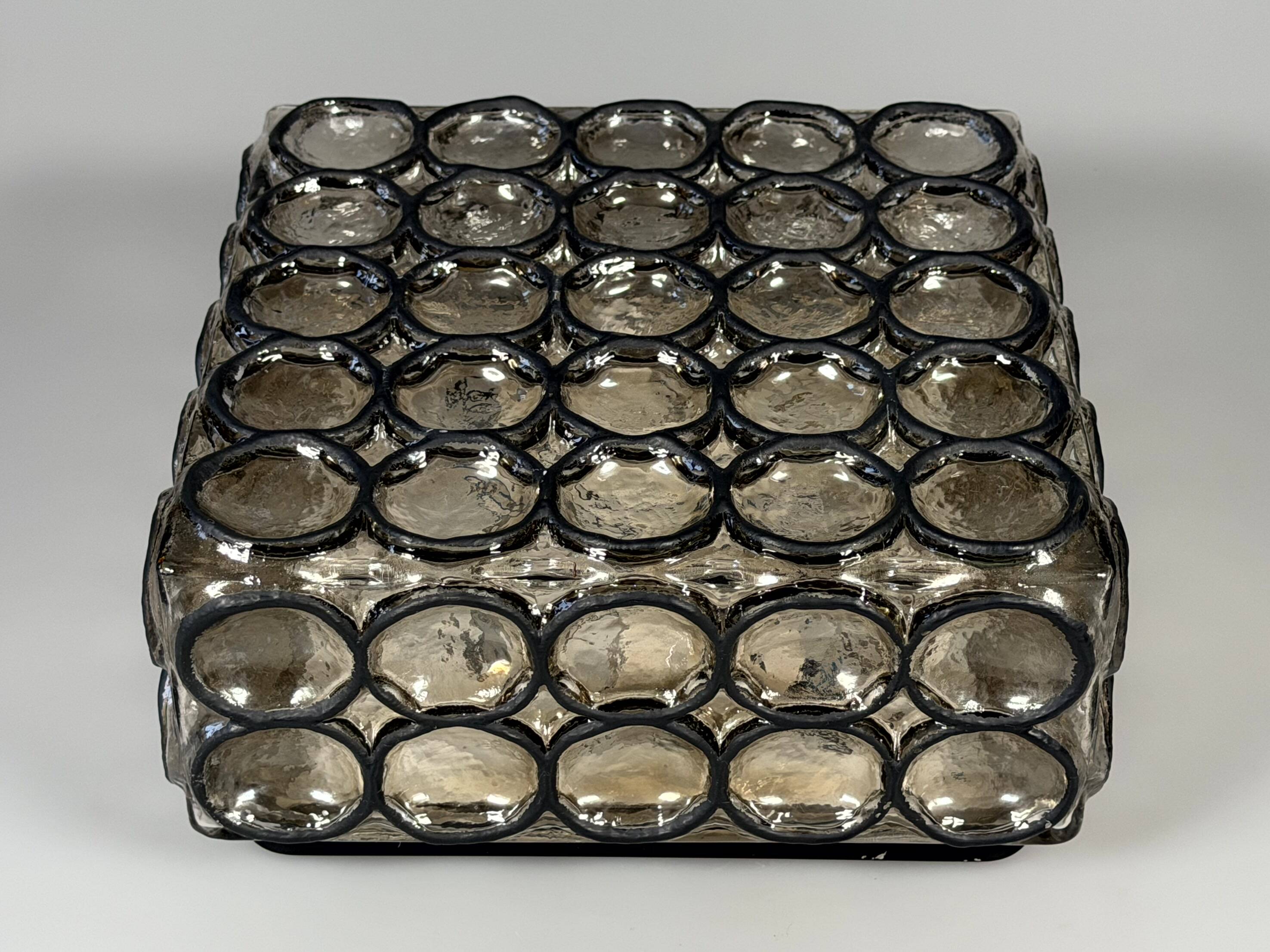 60s 70s Ceiling Lamp Plafoniere Glashütte Limburg Germany Glass & Metal