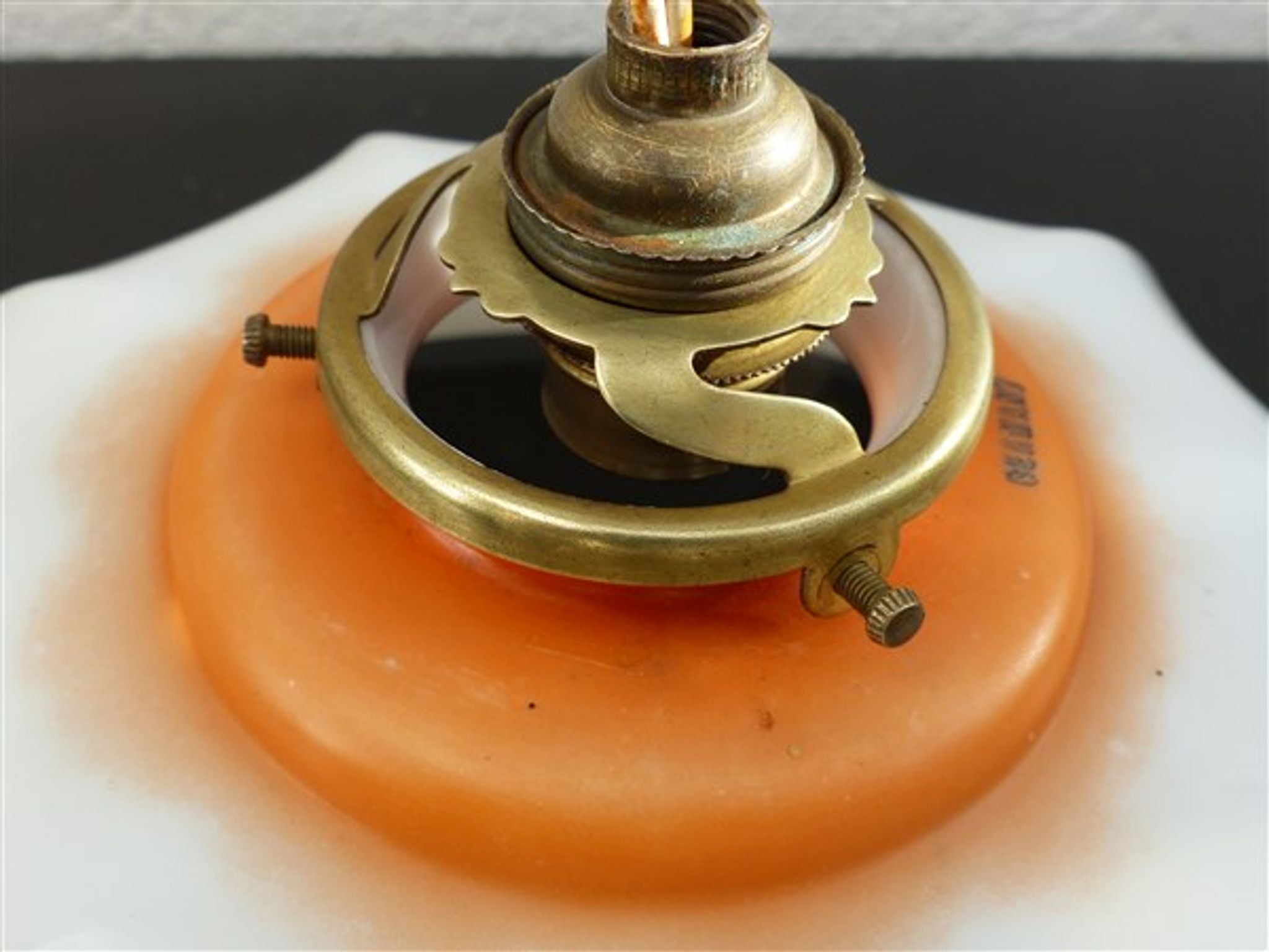 Hanging blown glass opaline glass of 1920s orange milk