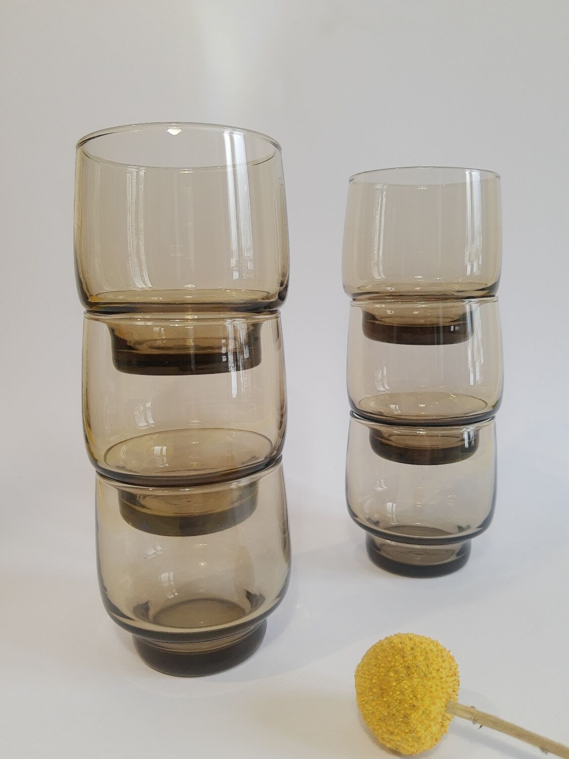 Set of 6 vintage 70s smoked glass water glasses