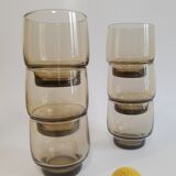 Set of 6 vintage 70s smoked glass water glasses