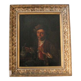 Old Flemish painting man with a pipe