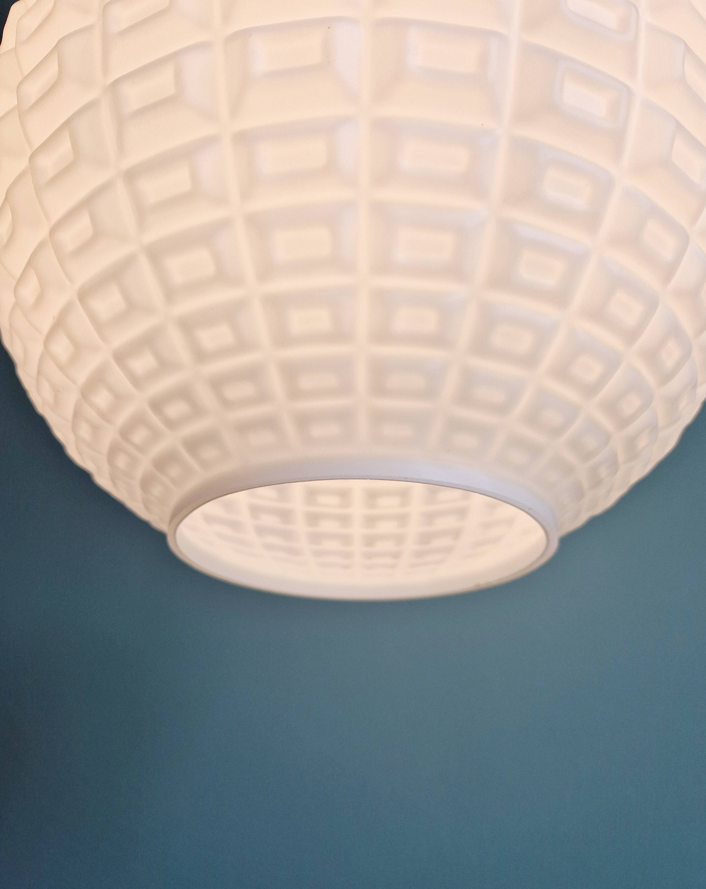 Vintage textured white opaline pendant light, 1960s-70s