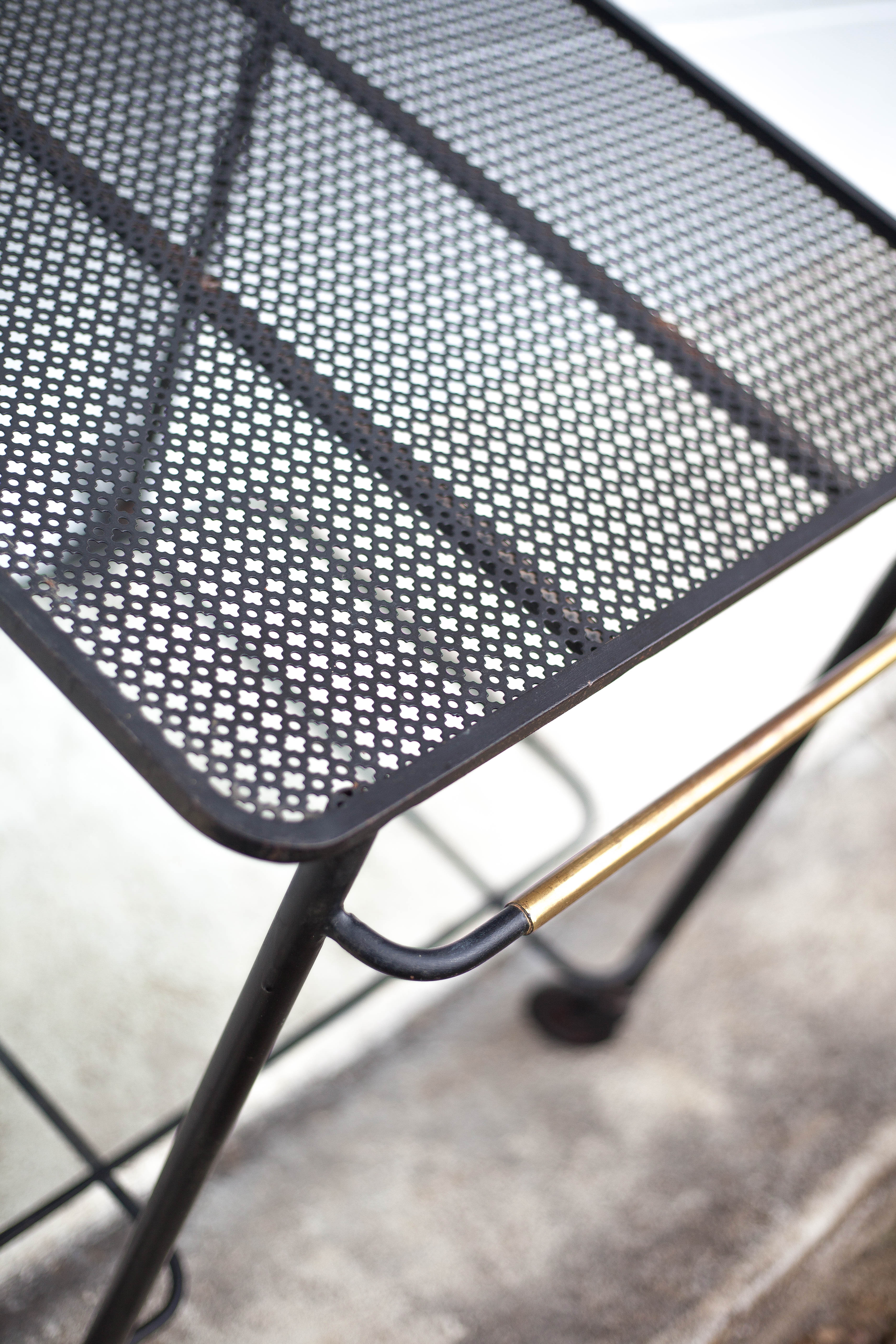 Mathieu Matégot rolling table, steel and brass service, 50s