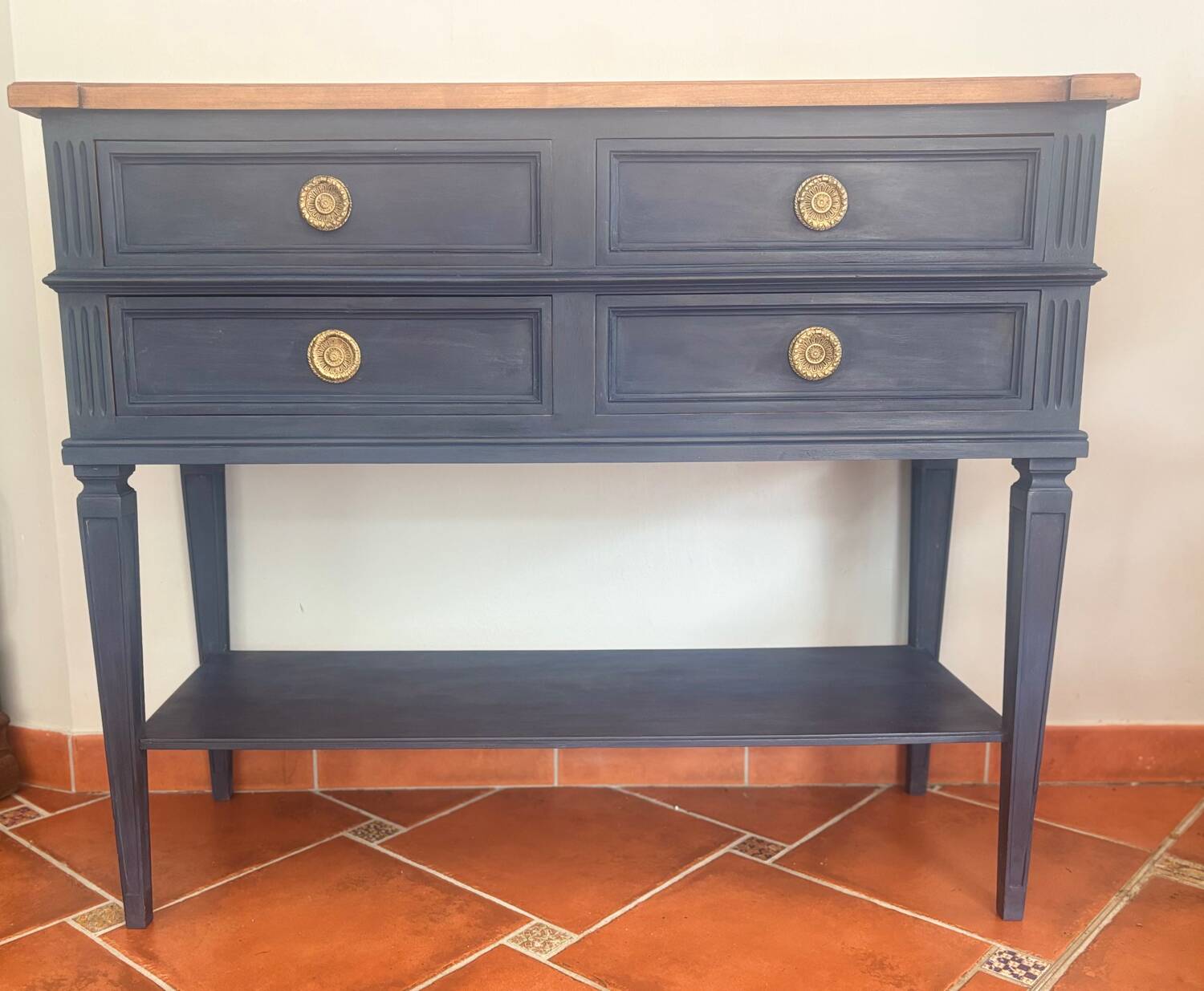 Console Louis XVI Oxford Navy – Meuble peint à la main vintage