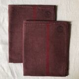 Set of two old tea towels in pure linen tinted in burgundy