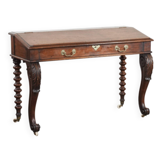 19th century English antique oak wall desk/writing table on wheels