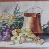 Tableau ancien aquarelle aux raisins