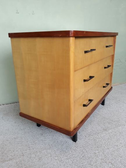 Chest of drawers in blond wood 3 drawers 60s