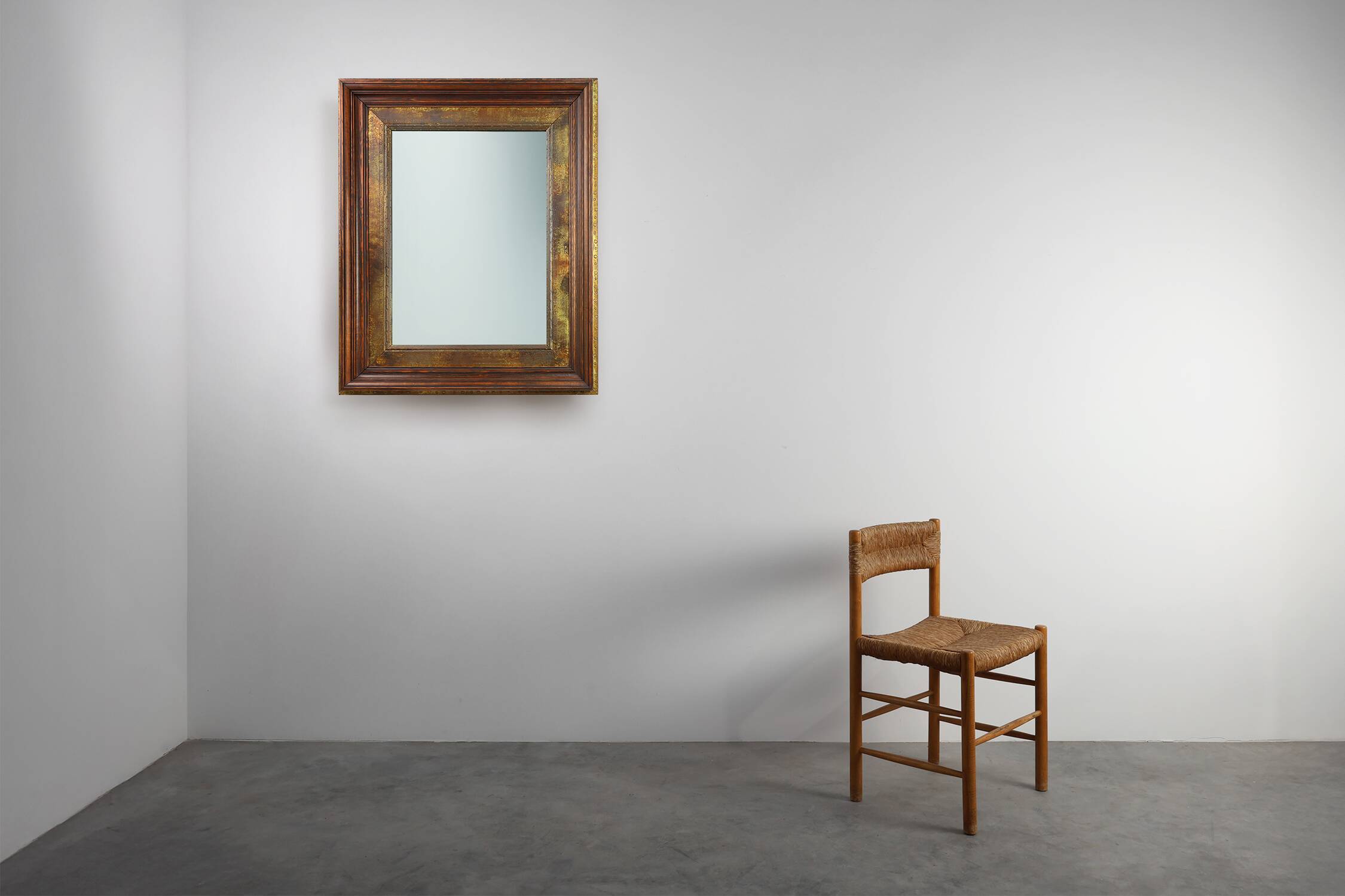 Wooden Mirror with Copper Details, Belgium 1970s